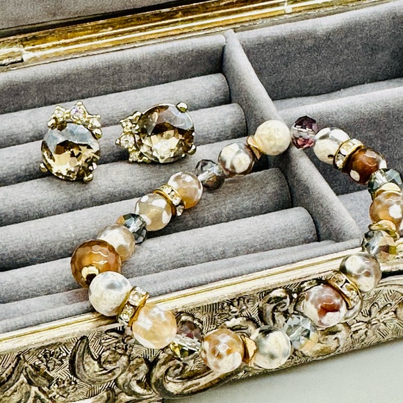 🔥 Gorgeous Smoky Crystal Earrings & Agate Bracelet - Picture 7 of 16